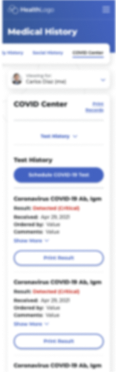 Mobile test history screen