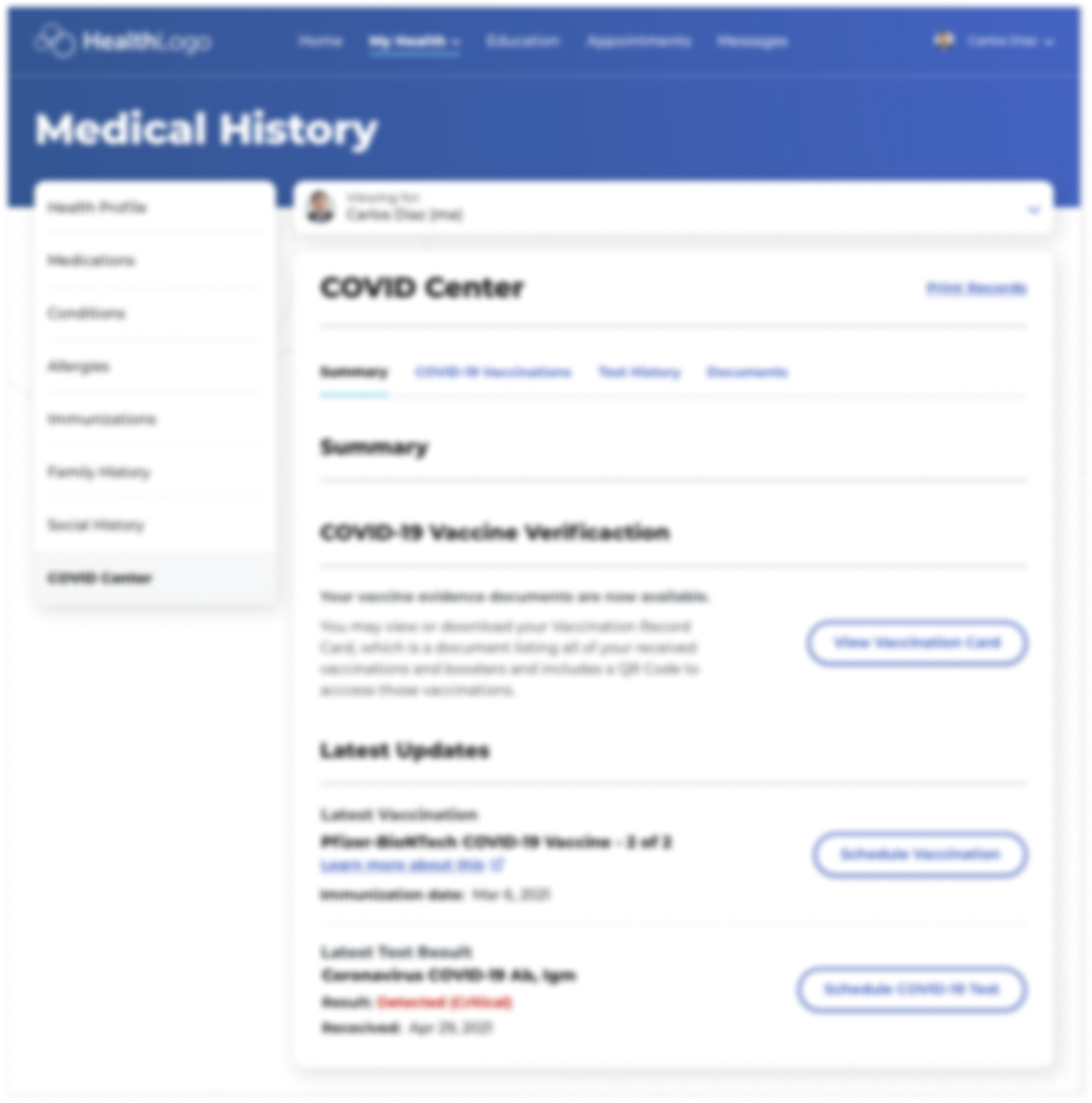 COVID Center dashboard