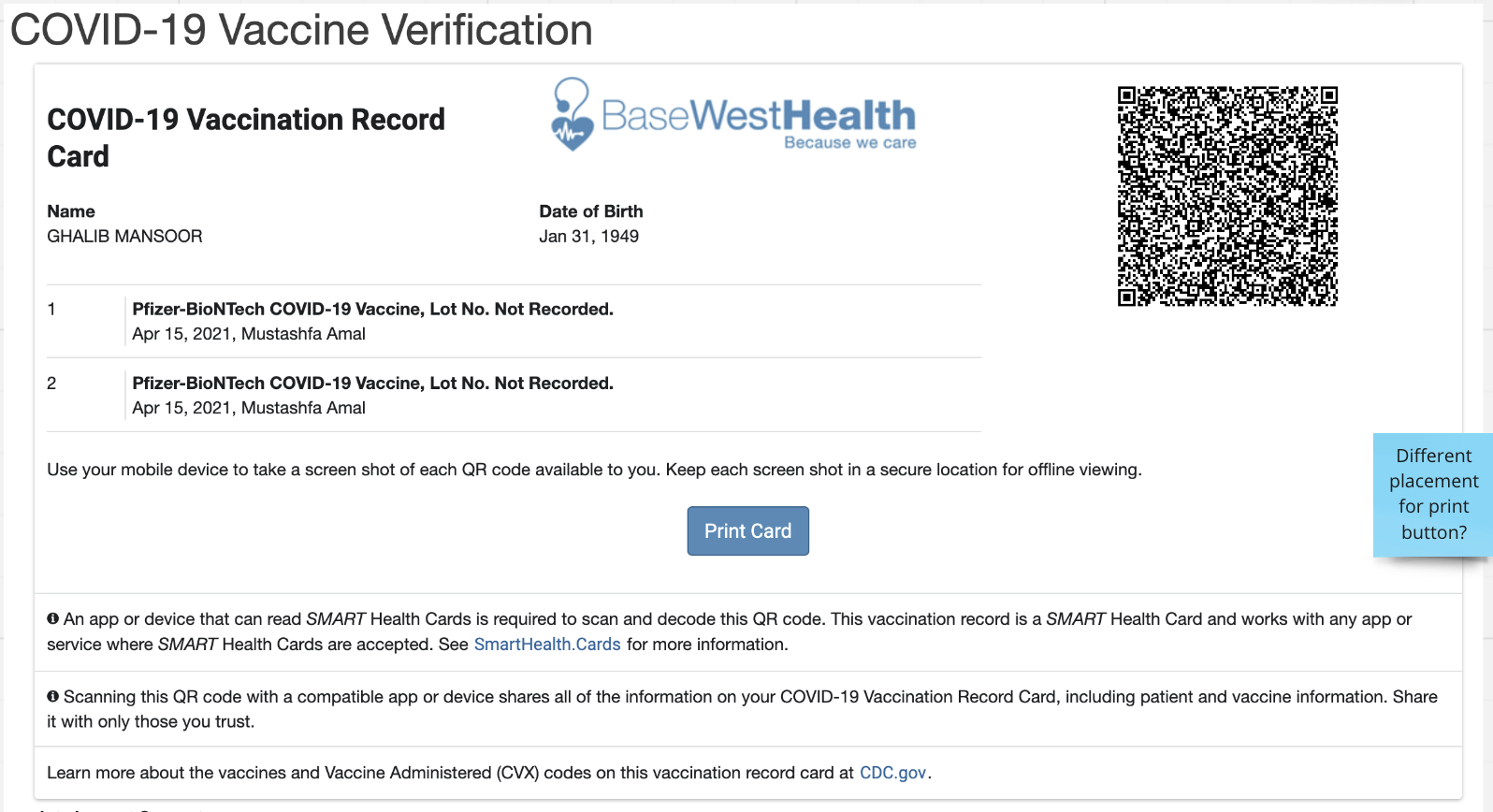 Original COVID Center vaccination page