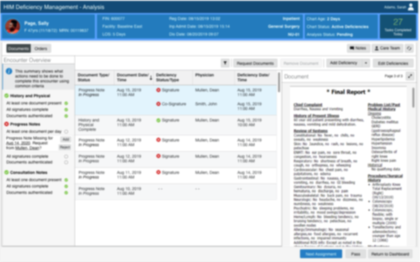 Deficiency Management dashboard iteration